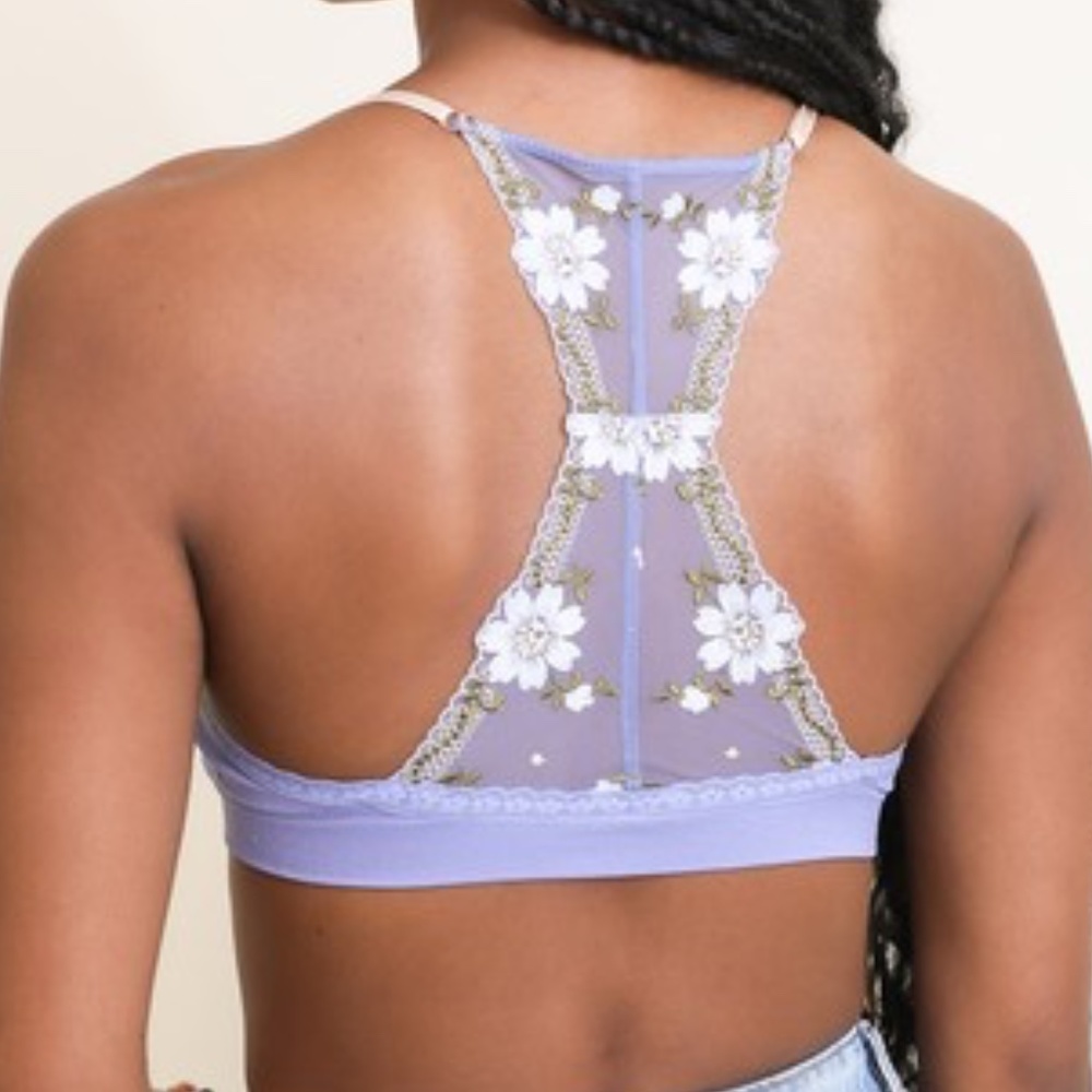 Floral Applique Racerback Padded Bralette - Picture 1 of 6
